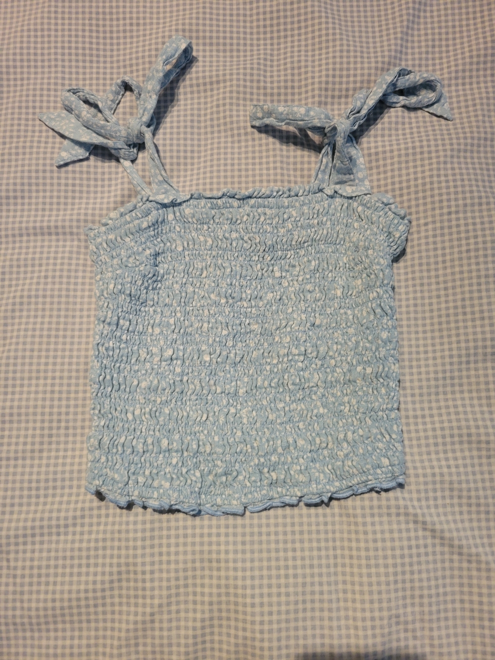 Light Blue Smocked Tie-Strap Women's Tank Top